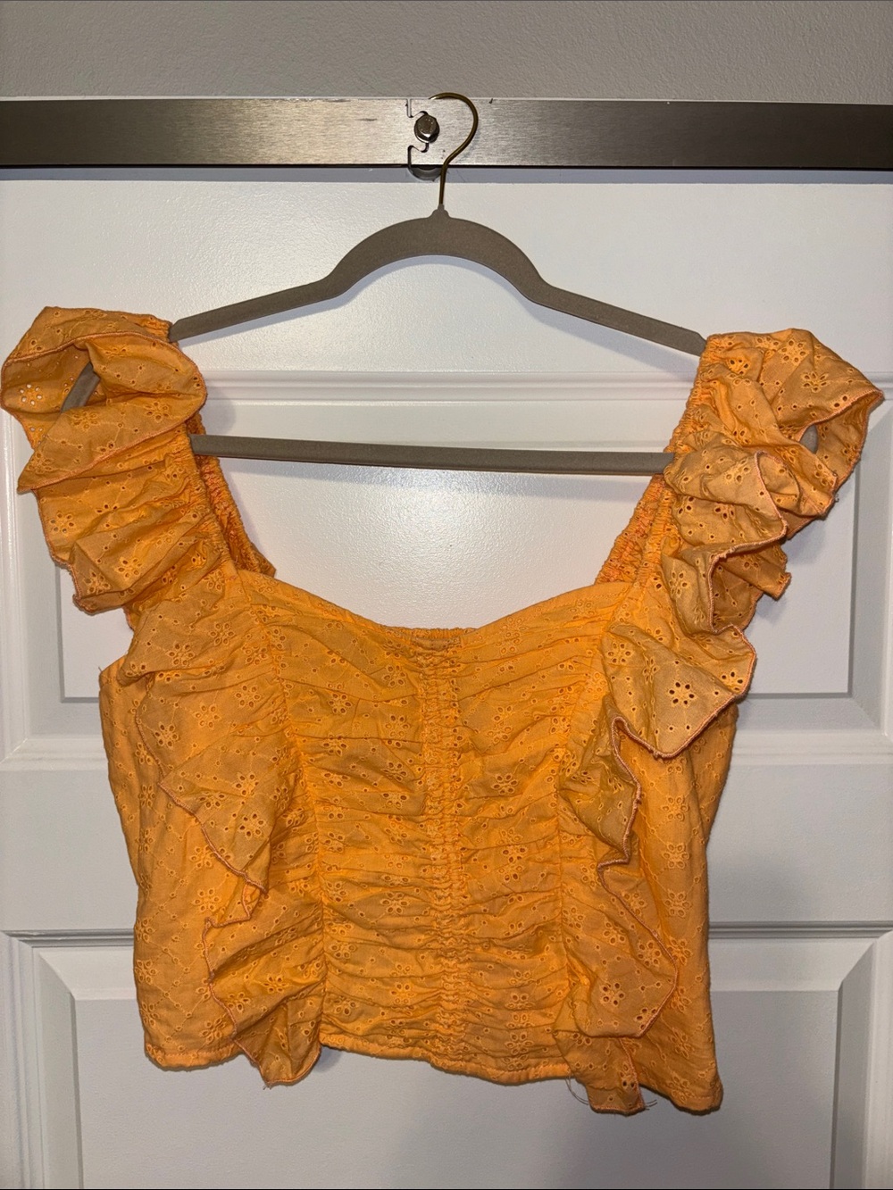 Heyson Orange Ruffled Eyelet Crop Top